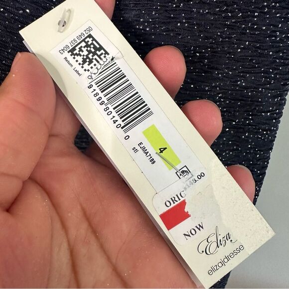 ELIZA J Off-The-Shoulder Glitter Sheath Dress Steel Gray Size  4 - Picture 11 of 12